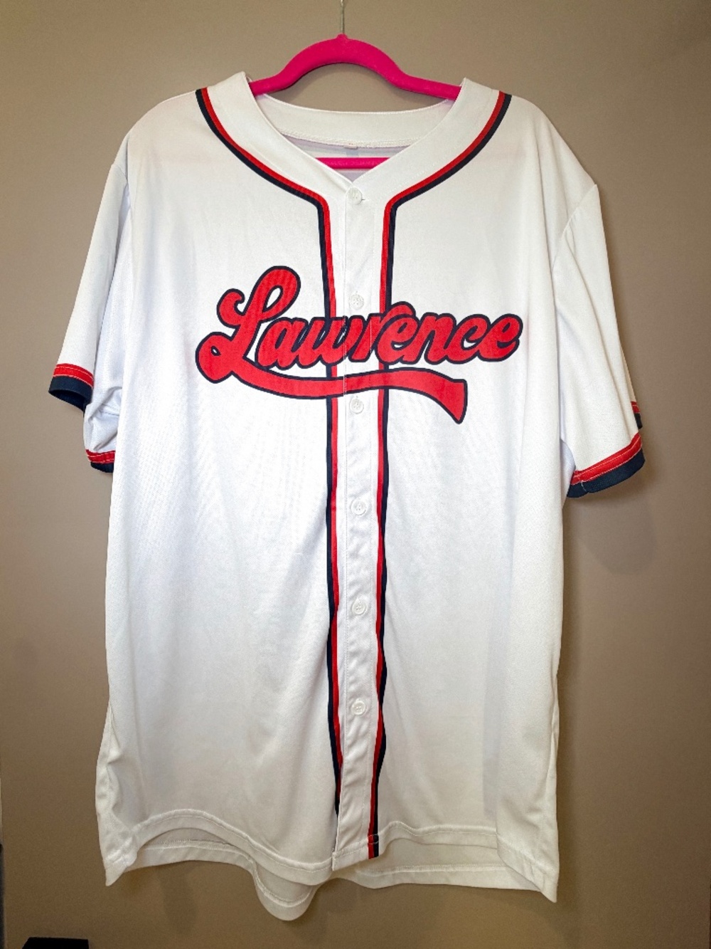 Lawrence Band Baseball Jersey White Red Navy Size XL
